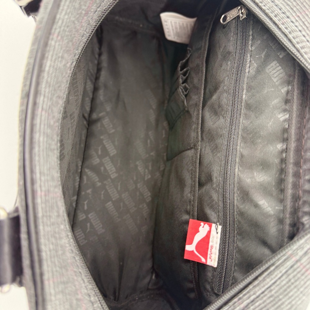 Puma Grey Glen Plaid Bowling Bag Handbag Black Trim Sporty Satchel - Picture 6 of 11